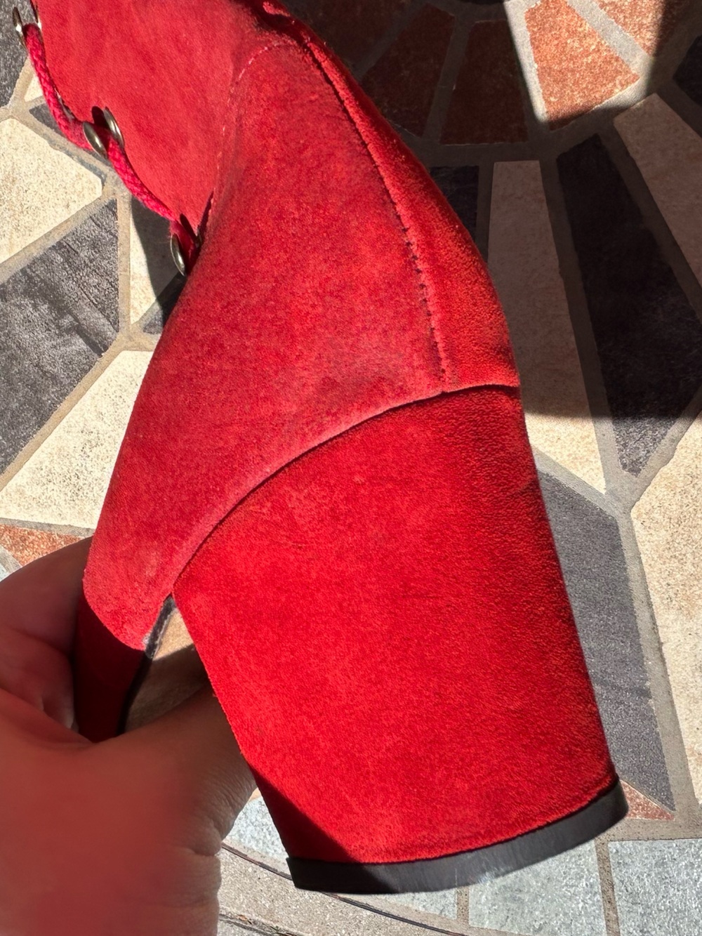 RARE 60s 70s Red Suede Lace Up Boots - Picture 9 of 16